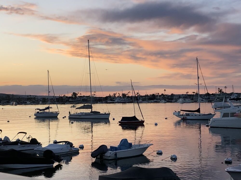 Sunset over the harbor at the Balboa Island retreat center